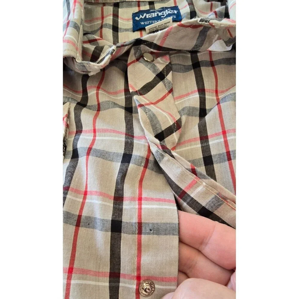 Vintage Wrangler Men's L Western Pearl Snap Short Sleeve Shirt Size 16.5 READ - Picture 3 of 5
